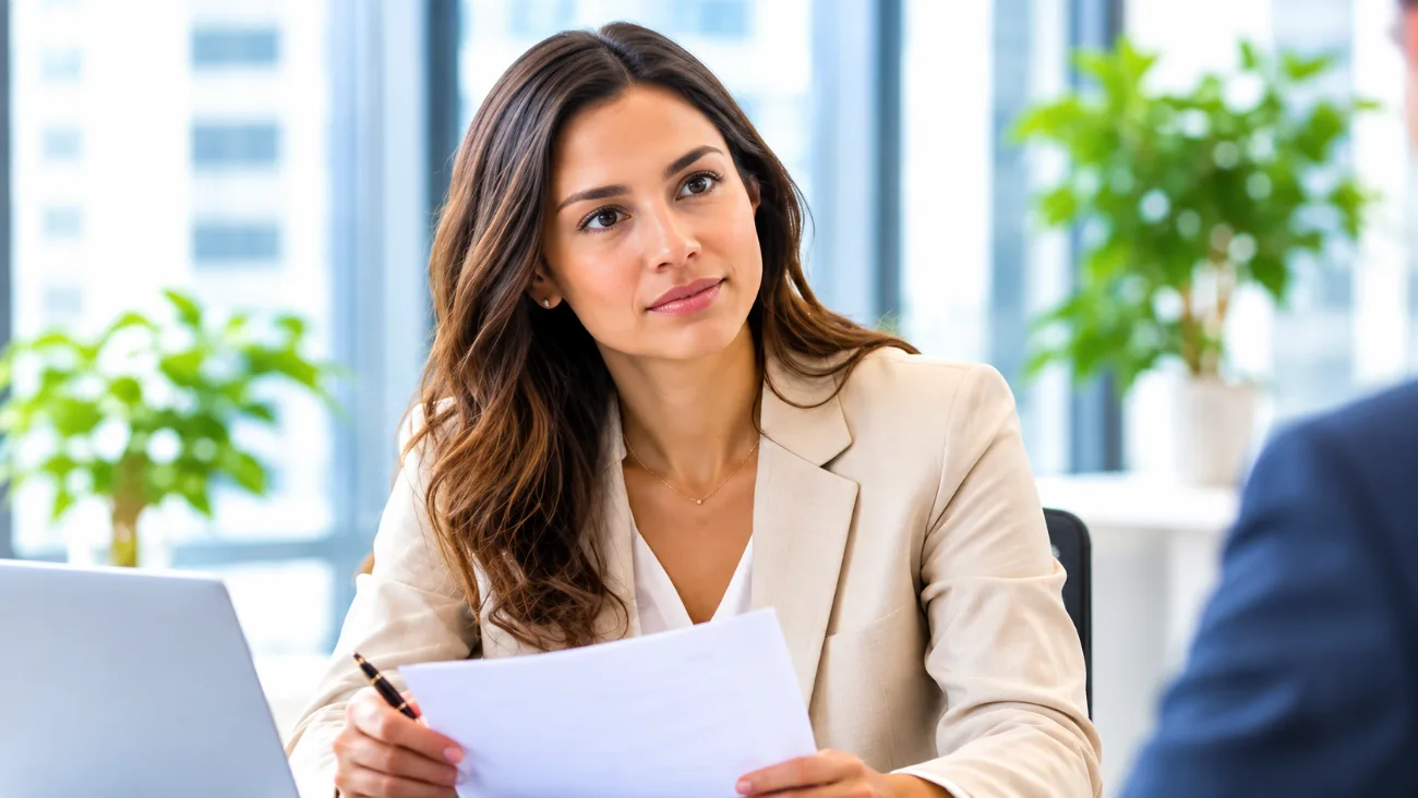 A GSS advisor reviewing a document during a client conversation